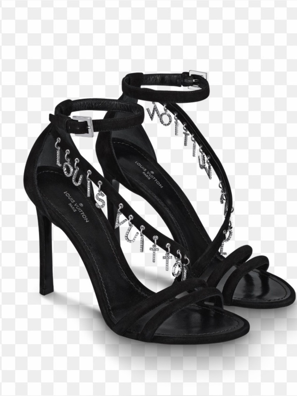 Authentic Louis Vuitton Black Crystal-Logo Stiletto Sandals 37.5